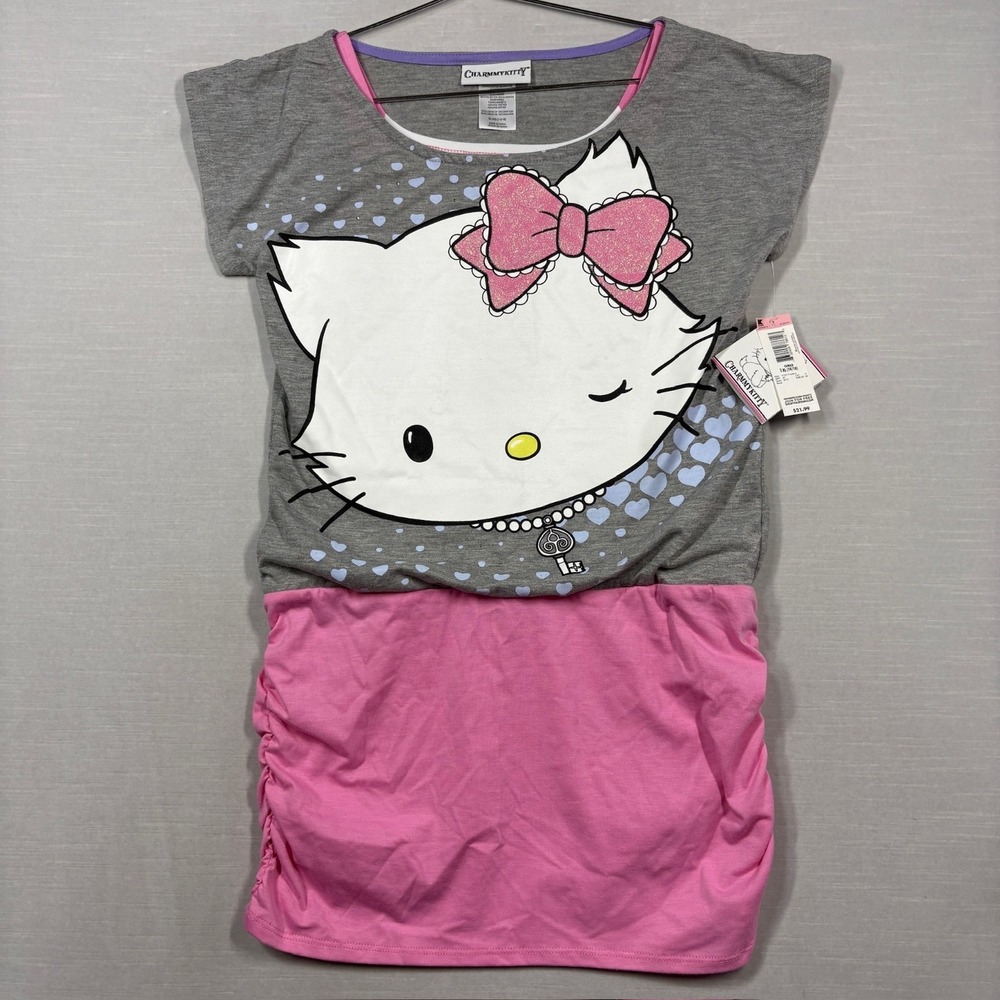Charmmy Kitty Shirt Dress Girls XL 14-16‎ Pink Gray KMart 2015
